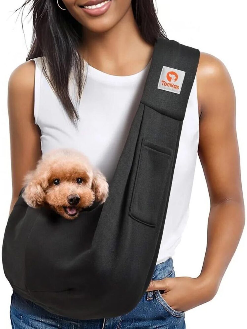TOMKAS Small Dog Sling Carrier Hands Free Pet Travel Bag Black